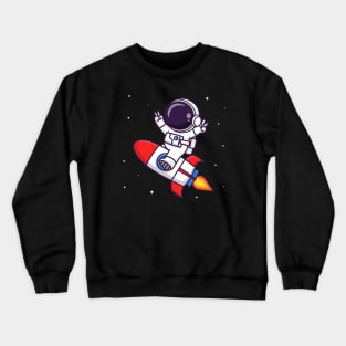 Cute Astronaut Riding Rocket With Peace Sign Cartoon Crewneck Sweatshirt